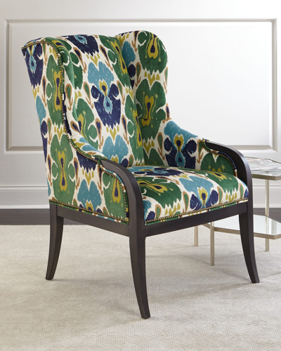 Massoud Rosemary Wing Chair In Green/blue