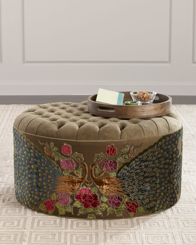 Haute House Round Peacock Ottoman In Sage