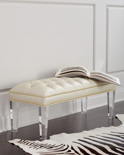 Haute House Custan Leather Bench With Acrylic Legs In Neutral