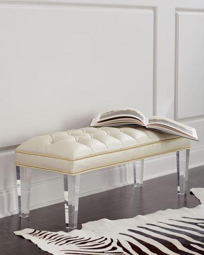 Haute House Custan Leather Bench With Acrylic Legs In Cream