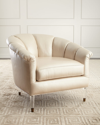Massoud Surrey Leather Channel Tufted Chair In Cream