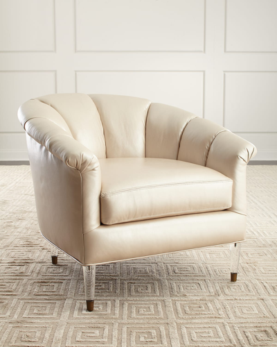 Massoud Surrey Leather Channel Tufted Chair In Neutral