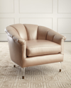Massoud Surrey Leather Channel Tufted Chair In Stone