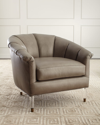 Massoud Surrey Leather Channel Tufted Chair In Brown