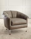 Massoud Surrey Leather Channel Tufted Chair In Platinum