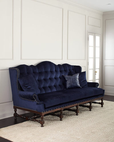 Massoud Madrid Tufted Velvet Sofa 103" In Blue