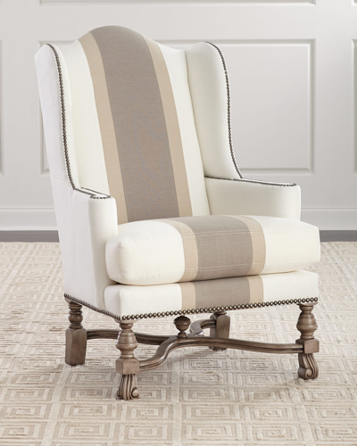 Massoud Natural Colorblock Wing Chair In White