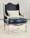 Massoud Darling Leather Wing Chair In Blue