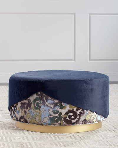 Haute House Misha Faux-fur Round Ottoman In Midnight Blue