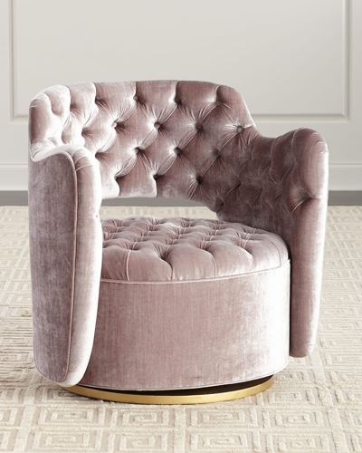 Haute House Tatiana Tufted Velvet Swivel Chair In Purple
