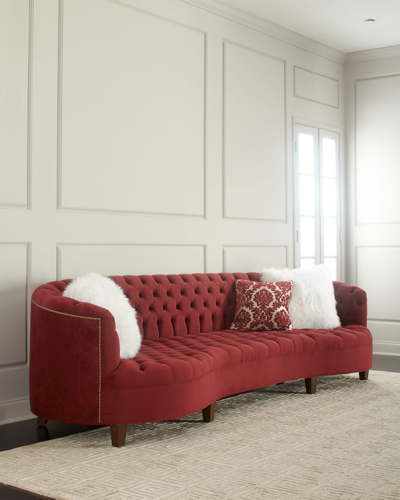 Haute House Vaughn Berry Tufted Velvet Sofa 126" In Red