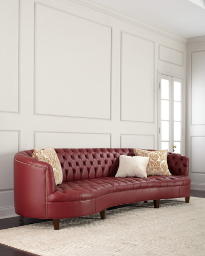 Haute House Magnolia Oxblood Tufted Leather Sofa 126" In Red