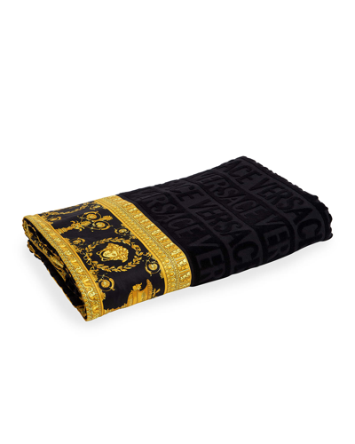 Versace Barocco Dressing Gown And Beach Towel In Black