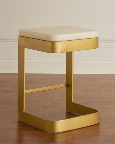 Global Views Jordan Leather & Brass Counter Stool In Gold