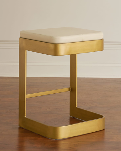 Global Views Jordan Leather & Brass Counter Stool In Ivory/brass