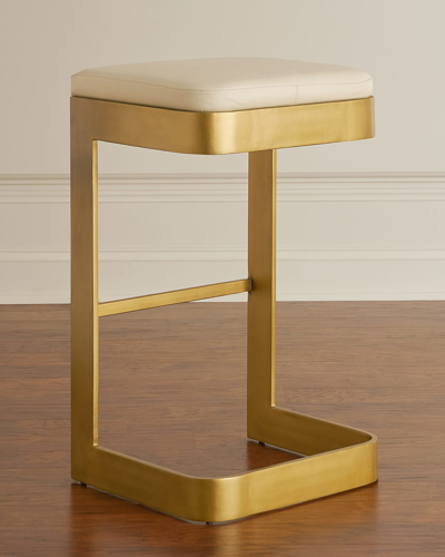 Global Views Jordan Leather & Brass Bar Stool In Ivory/brass