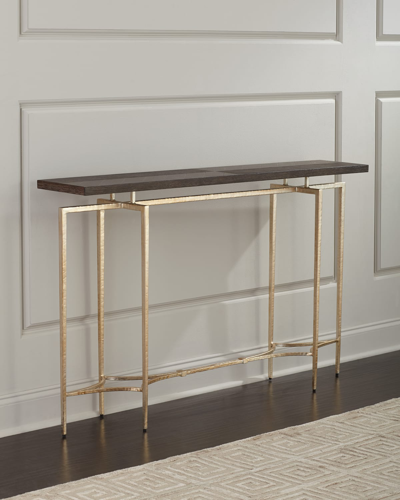 Ambella Double Diamond Console Table In Gold/walnut