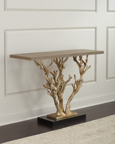 Ambella Woodland Ornate Console Table In Silver/black