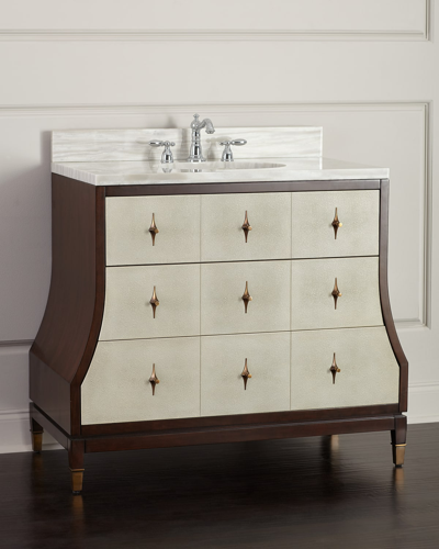 Ambella Tapered Faux-shagreen Vanity With Sink In Brown/off White