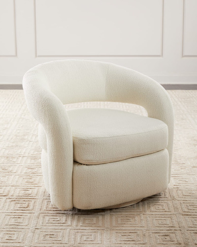 Interlude Home Targa Swivel Chair In Faux Linen Pearl