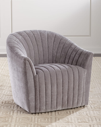 Interlude Home Channel Swivel Chair In Gray Velvet