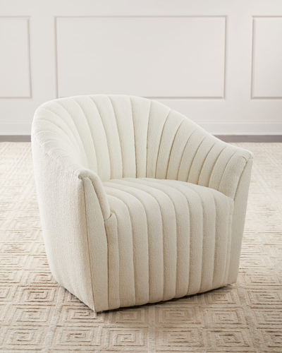 Interlude Home Channel Swivel Chair In Faux Linen Pearl