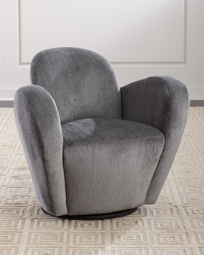Interlude Home Miami Swivel Chair In Faux Linen Pearl