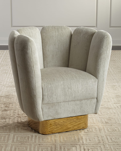 Interlude Home Gallery Brass Swivel Chair In Gray Chenille