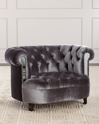 Haute House Rebecca Tufted Chair With Mirror Accents In Dark Gray