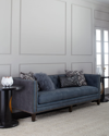 Massoud Jillian Tufted Leather Sofa 90" In Soft Blue
