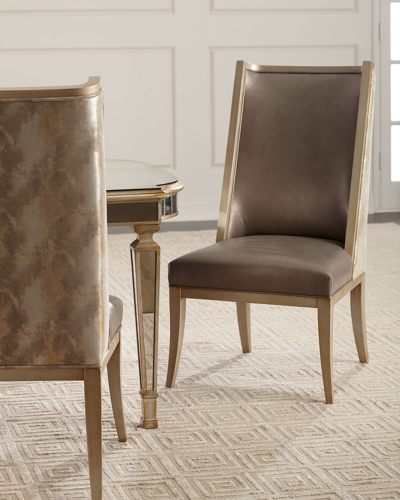 Massoud Jerrick Leather Dining Chair In Gray/gold