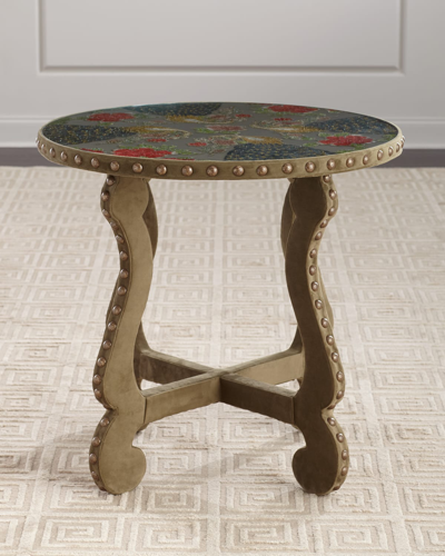 Haute House Peacock Embroidered Side Table In Brown