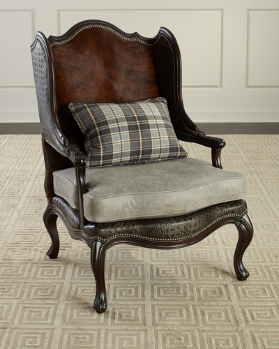 Massoud Christian Leather Wing Chair In Brown