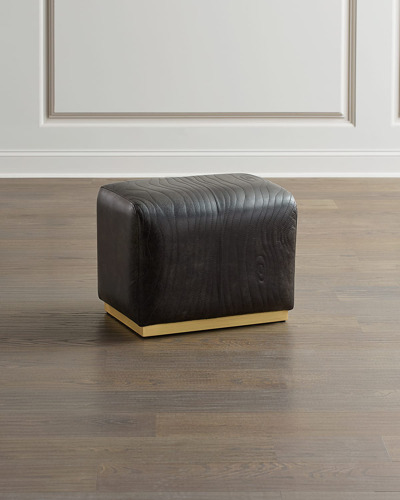 Global Views Forest Leather Faux Bois Ottoman In Black