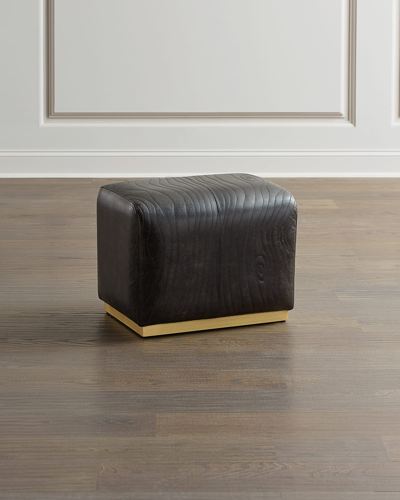 Global Views Forest Leather Faux Bois Ottoman In Charcoal