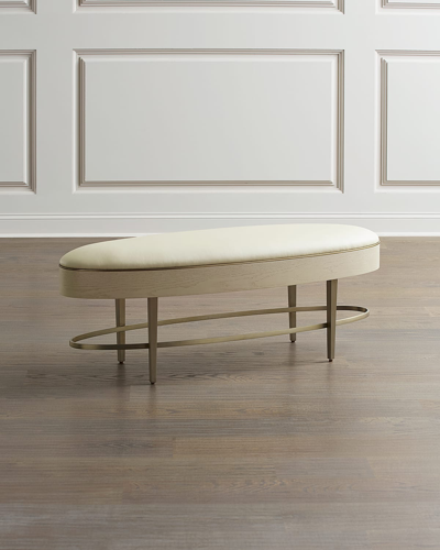 Global Views Ellipse Leather Oval Bench In Neutral