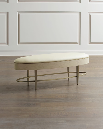 Global Views Ellipse Leather Oval Bench In White