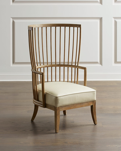 Global Views Lora Leather Spindle Wing Chair In Beige