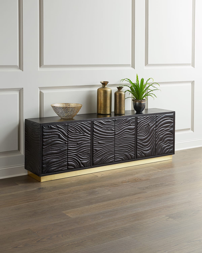 Global Views Forest Leather Faux Bois Entertainment Console In Black