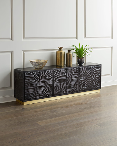 Global Views Forest Leather Faux Bois Entertainment Console In Charcoal