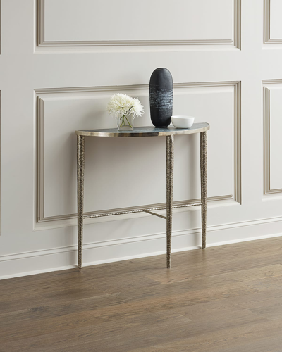Global Views Hammered Nickel Demi Console Table In Silver