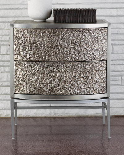 Global Views Crinkle Bedside Chest In Metallic