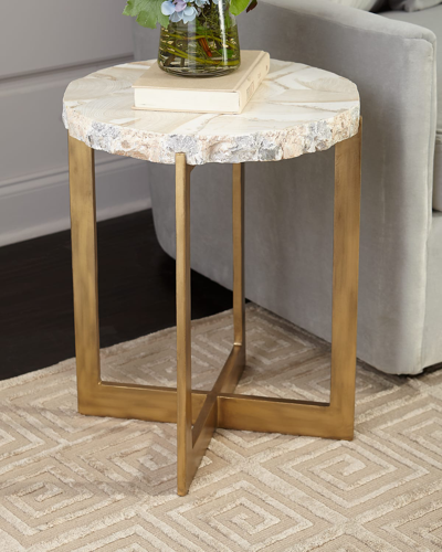 Palecek Durham Fossilized Clam Side Table In Gold / Ivory