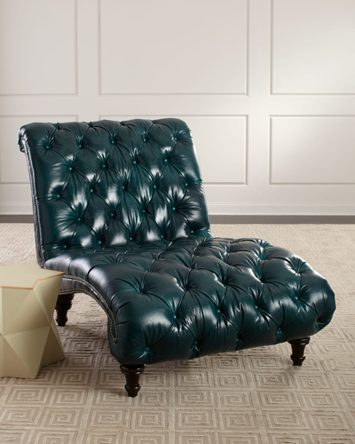 Massoud Charlotte Tufted Leather Chair In Turquoise