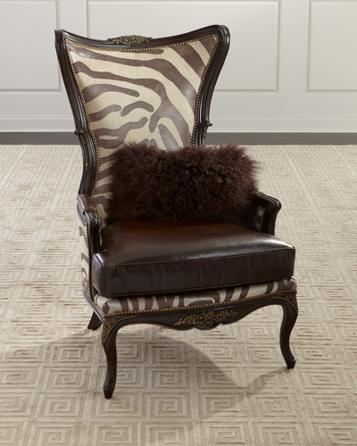 Massoud Grevy Zebra Leather Wing Chair In Brown