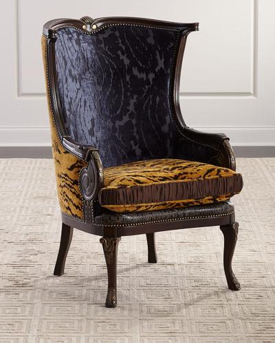 Massoud Audra Wing Chair In Gold/navy