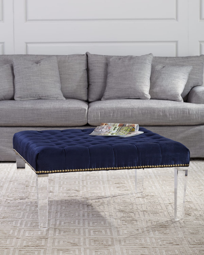 Massoud Deena Tufted Ottoman With Acrylic Legs In Blue