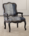 Massoud Alex Leather Bergere Chair In Blue