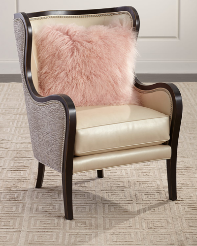 Massoud Jacqueline Leather Wing Chair In Neutral