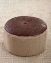 Peninsula Home Collection Ronnie Faux-fur & Leather Ottoman In Cream/bronze